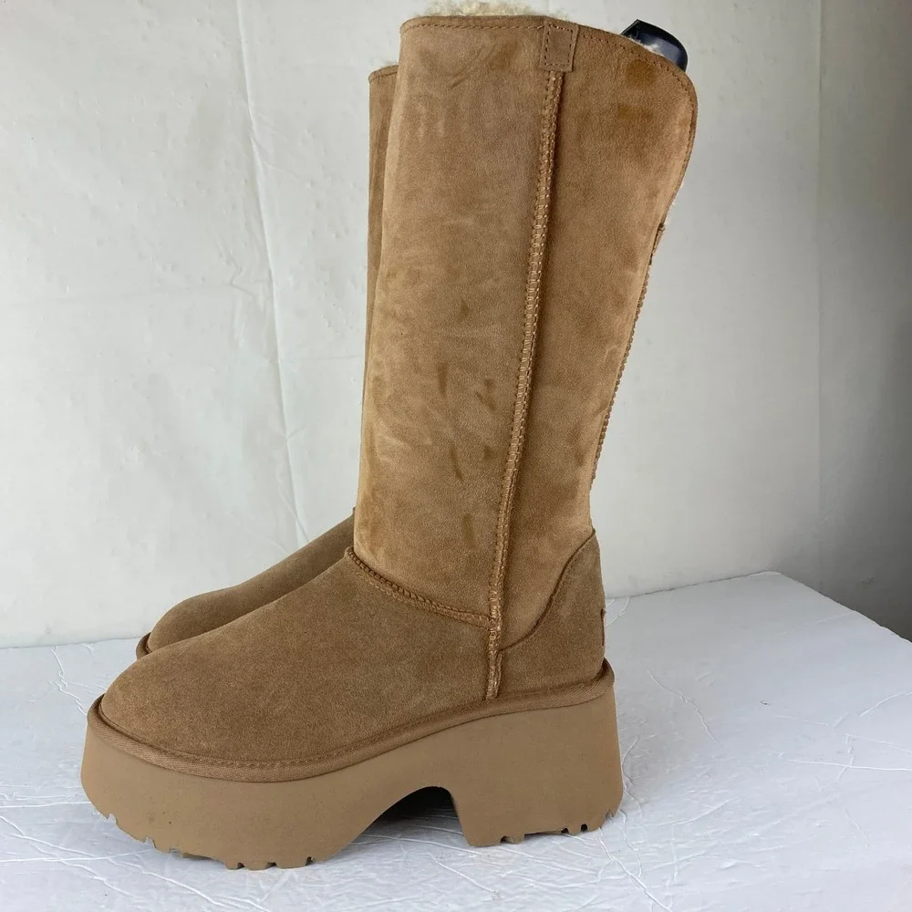 NEW UGG New‎ Heights Tall pr Fold Over Platform Boots Women 8 Suede Leather $260